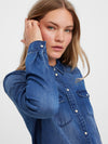 Vero Moda Maria Long Sleeve Denim Slim Shirt - Medium Blue Denim