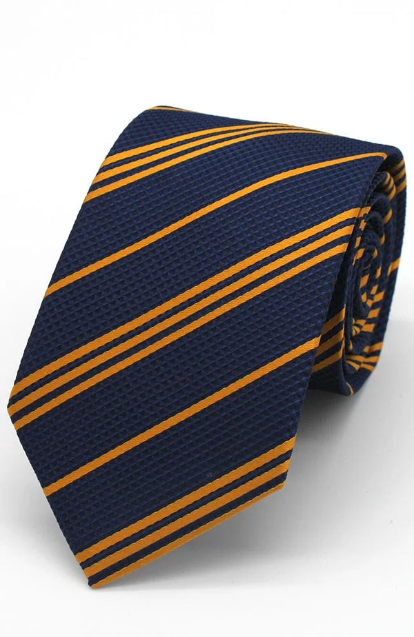 Lloyd Atree & Smith Stripe Poly Tie 7.5cm - Navy/Yellow [#F1786/3]