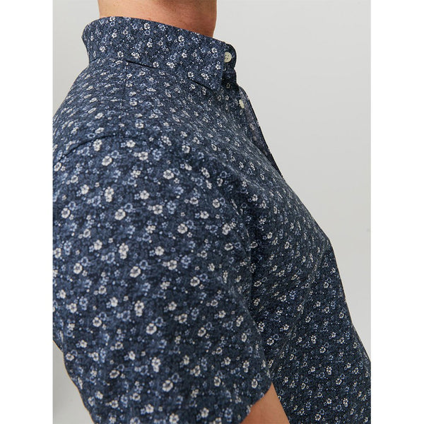 Jack & Jones Summer Linen Print Shirt Short Sleeve Navy Blazer (Size L)