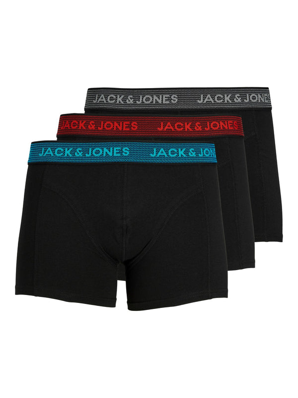 Jack & Jones Waistband 3 Pack Trunks Asphalt Hawaian Ocean Fiery Red