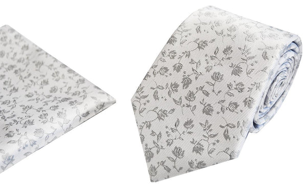 Lloyd Atree & Smith Poly Tie and Hank Set Floral  - Silver [#SET9/6]
