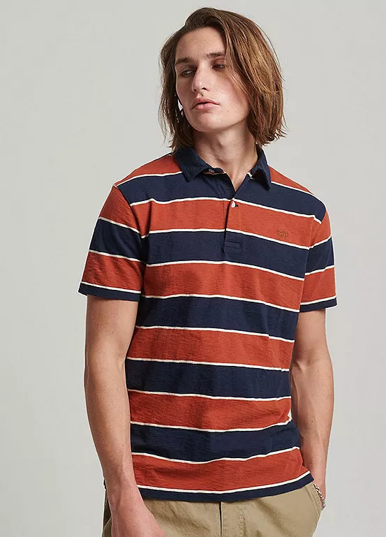 Superdry Vintage Jersey Stripe Polo - Navy/Burnt Orange Stripe