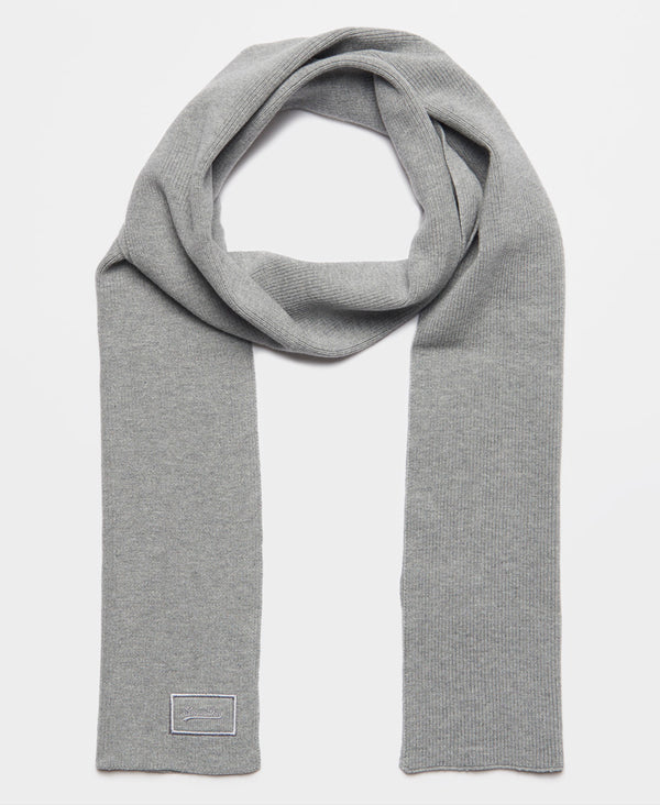 Superdry Knitted Logo Scarf - Light Grey Grit