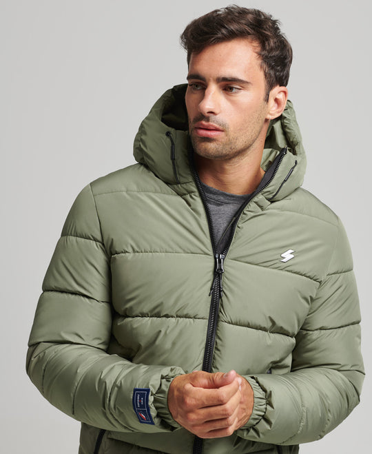Superdry Hooded Sports Puffer - Dusty Olive (Size L)