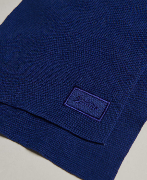 Superdry Knitted Logo Scarf - Bright Blue Grit